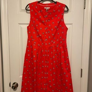 Boden NWT sz12 sleeveless ballet slipper print A-line dress with hidden buttons.